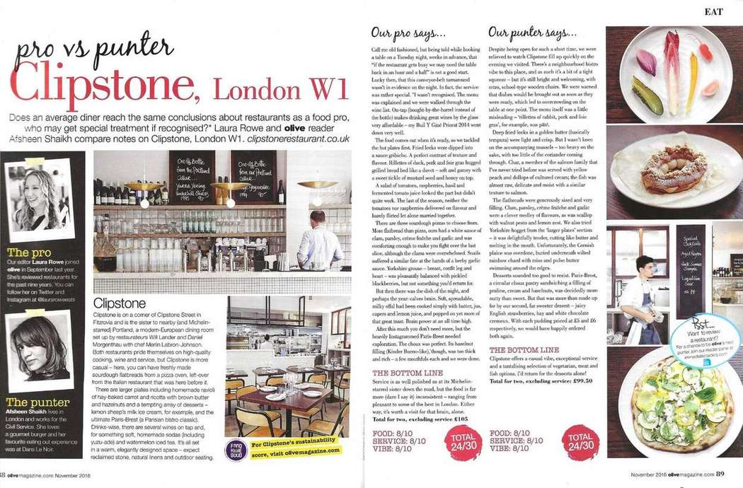 The Pro vs Punter spread from Olive magazine, November 2016
