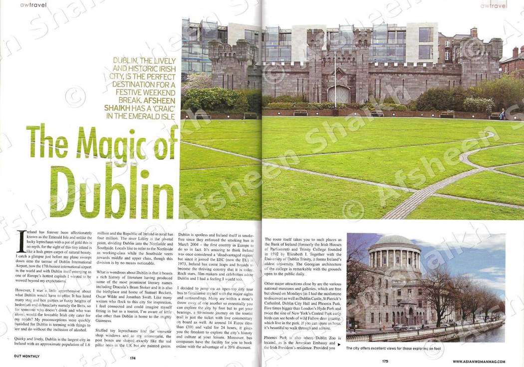The opening spread of The Magic of Dublin, a travel feature in Asian Woman magazine