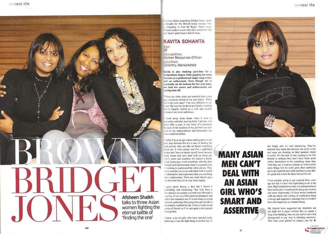 The opening pages of Brown Bridget Jones, a feature in Asian Woman magazine, March 2008