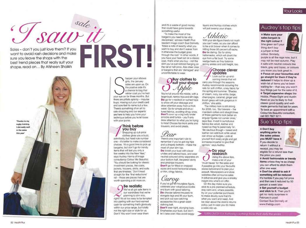 The I saw it first sale shopping feature in Health Plus, January 2006